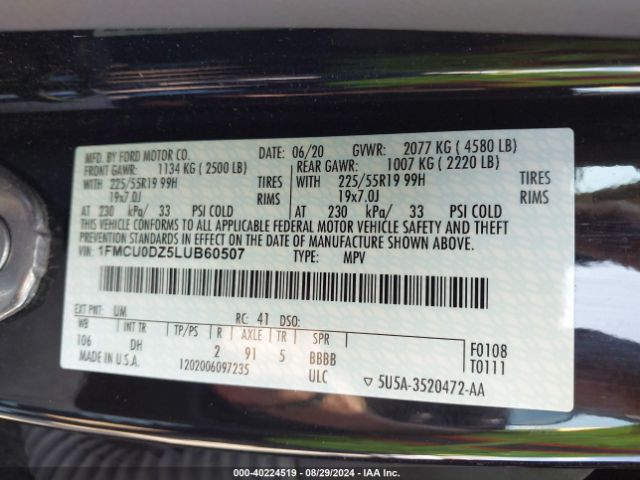 1FMCU0DZ5LUB60507 Ford Escape Titanium Hybrid