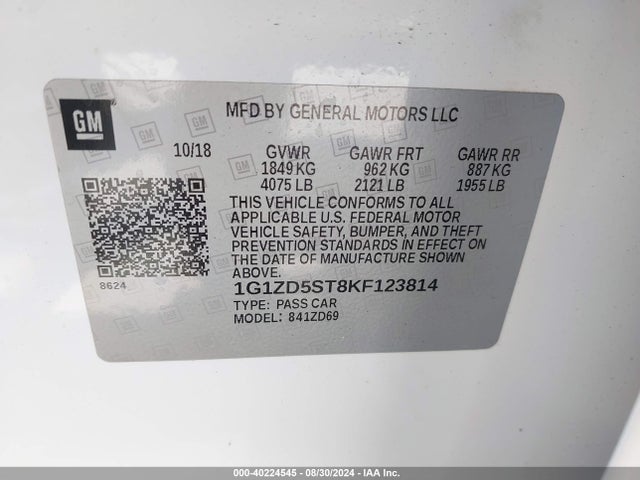Chevrolet MALIBU LT 2019 1G1ZD5ST8KF123814 Image 9