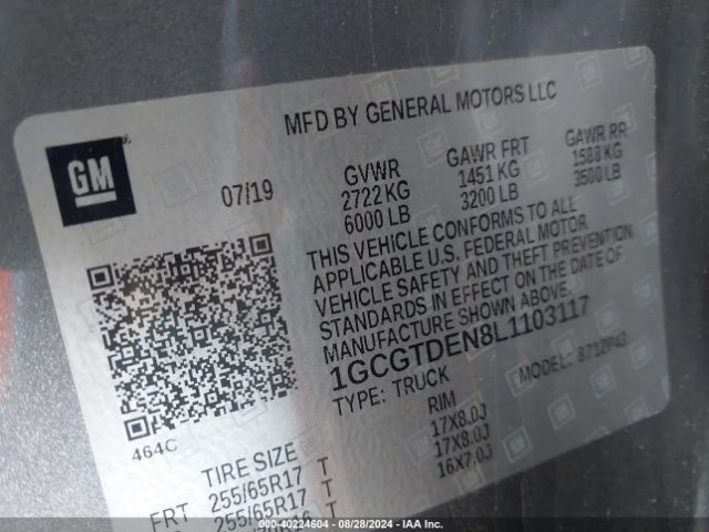 1GCGTDEN8L1103117 Chevrolet Colorado 4wd  Short Box Z71