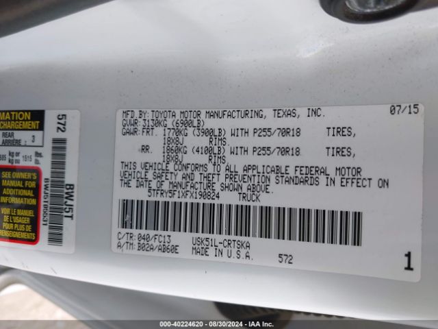 5TFRY5F1XFX190824 Toyota Tundra Sr5 5.7l V8