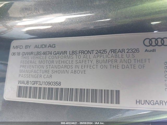 WAUB1GFF3J1090358 Audi S3 2.0t Premium Plus/2.0t Tech Premium Plus