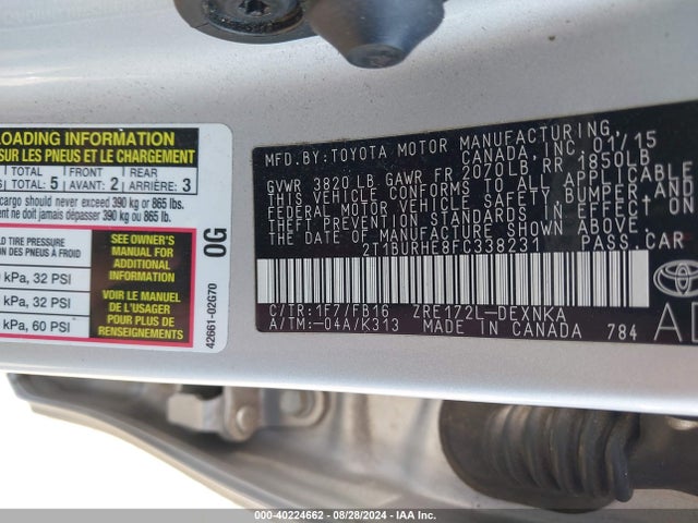 Toyota COROLLA LE 2015 2T1BURHE8FC338231 Image 9