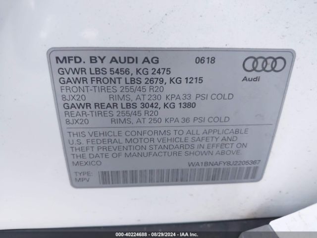 WA1BNAFY8J2205367 Audi Q5 2.0t Premium/2.0t Tech Premium