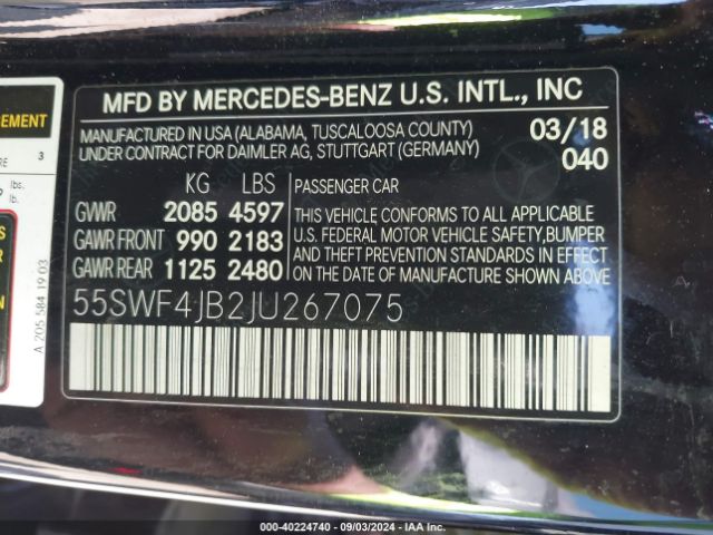 55SWF4JB2JU267075 Mercedes-Benz C 300
