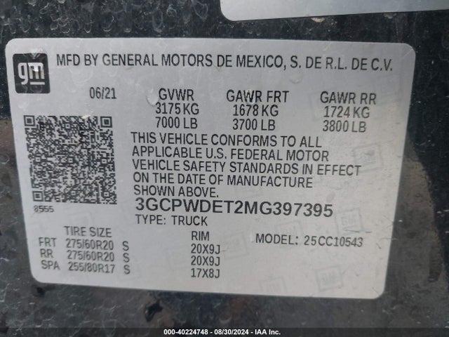 3GCPWDET2MG397395 Chevrolet Silverado 1500 2wd  Short Bed Rst