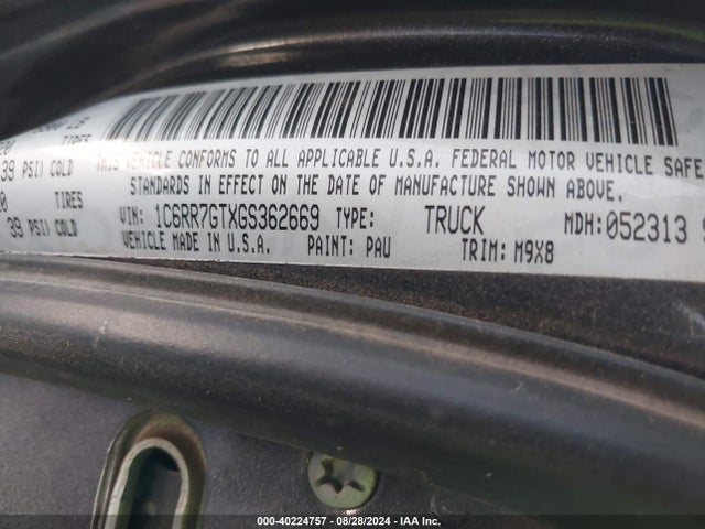 RAM 1500 Big Horn 2016 1C6RR7GTXGS362669 Image 9