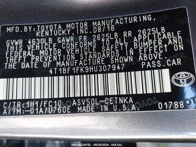 Toyota CAMRY LE 2017 4T1BF1FK9HU307947 Image 9