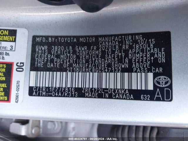 Toyota COROLLA LE 2016 2T1BURHE8GC547132 Image 9