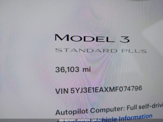 5YJ3E1EAXMF074796 Tesla Model 3 Standard Range Plus Rear-wheel Drive