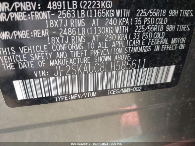 JF2SKAUC8LH585611 Subaru Forester Limited