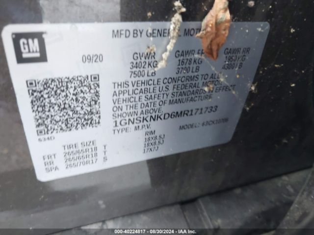 1GNSKNKD6MR171733 Chevrolet Tahoe 4wd Lt
