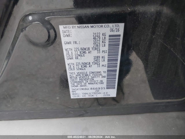 Nissan Rogue Sl 2016 5N1AT2MV8GC866935 Image 9