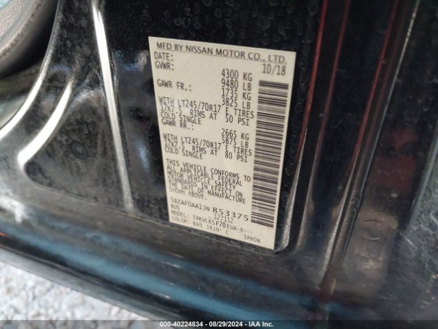 5BZAF0AA1JN853375 Nissan Nv Passenger Nv3500 Hd Sl V8
