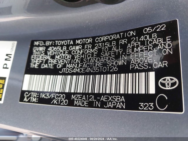 Toyota COROLLA SE 2022 JTDS4MCE4N3510126 Image 9