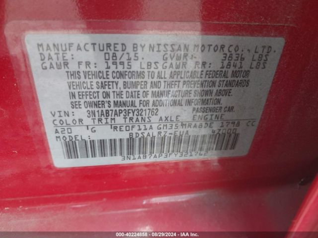 3N1AB7AP3FY321762 Nissan SENTRA SR
