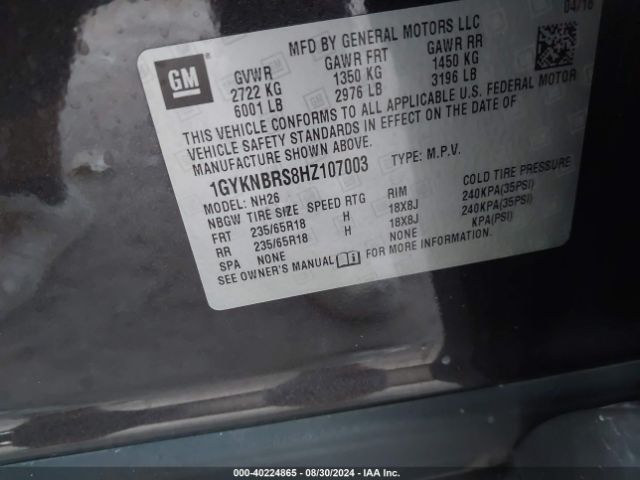 1GYKNBRS8HZ107003 Cadillac XT5 LUXURY