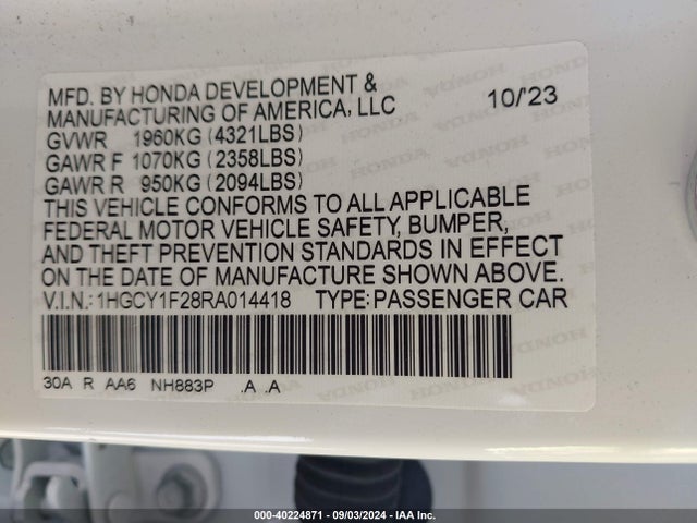 Honda ACCORD LX 2024 1HGCY1F28RA014418 Image 9
