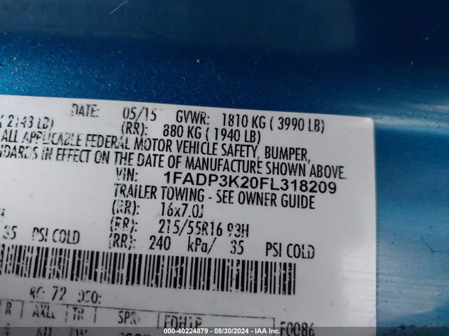 Ford FOCUS SE 2015 1FADP3K20FL318209 Image 9