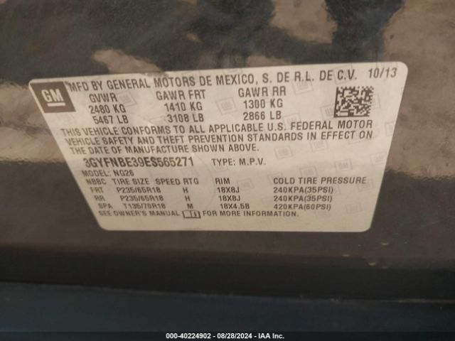 3GYFNBE39ES565271 Cadillac Srx Luxury Collection