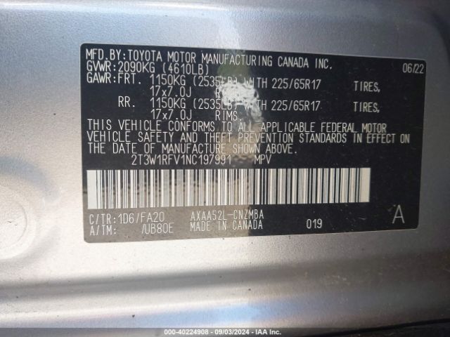 2T3W1RFV1NC197991 Toyota Rav4 Xle