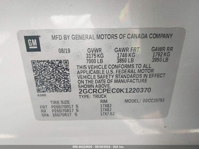 Chevrolet Silverado 1500 Ld Lt 2019 2GCRCPEC0K1220370 Image 9