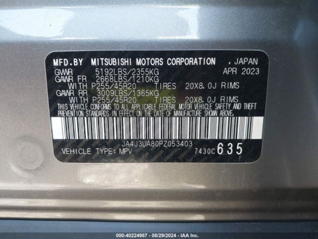 JA4J3UA80PZ053403 Mitsubishi Outlander Se 2.5 2wd/se Black Edition 2wd/se Special Edition 2wd