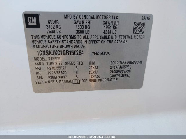 Chevrolet Suburban Ltz 2016 1GNSKJKC7GR150264 Image 9