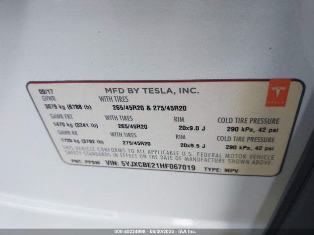 5YJXCBE21HF067019 Tesla Model X 100d/75d/90d
