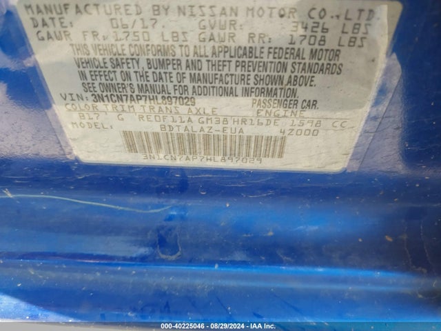 Nissan Versa 1.6 S+ 2017 3N1CN7AP7HL897029 Image 9