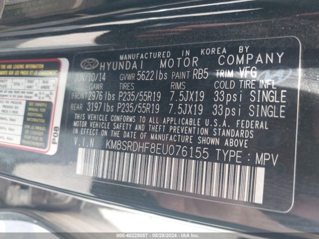 KM8SRDHF8EU076155 Hyundai Santa Fe Gls