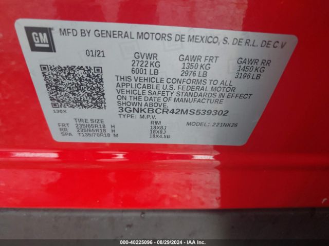 3GNKBCR42MS539302 Chevrolet Blazer Fwd 2lt