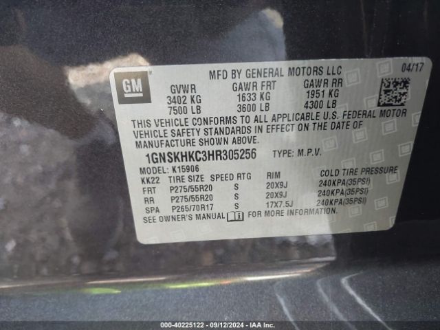 1GNSKHKC3HR305256 Chevrolet Suburban Lt