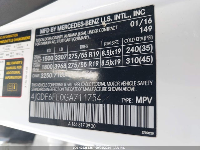 4JGDF6EE0GA711754 Mercedes-Benz Gl 450 4matic
