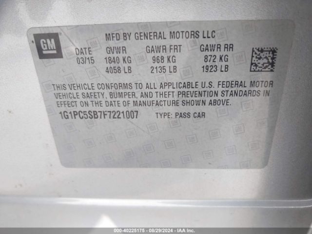 1G1PC5SB7F7221007 Chevrolet Cruze 1lt Auto