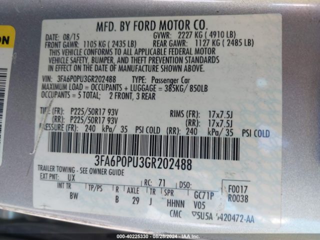 3FA6P0PU3GR202488 Ford Fusion Energi Se Luxury