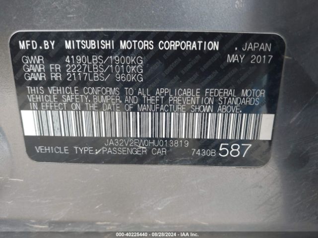 JA32V2FW0HU013819 Mitsubishi Lancer Se