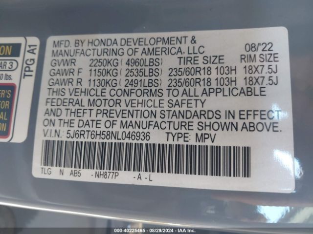 2022 HONDA CR-V 5J6RT6H58NL046936 Photo 8