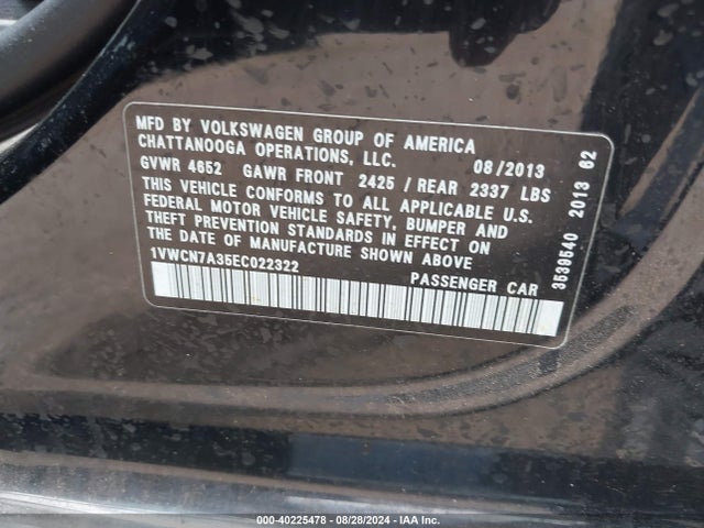 1VWCN7A35EC022322 Volkswagen Passat 2.0l Tdi Sel Premium