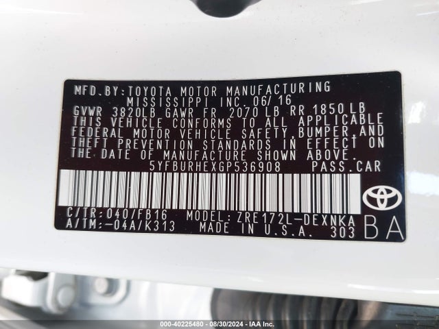 Toyota Corolla Le Plus 2016 5YFBURHEXGP536908 Image 9