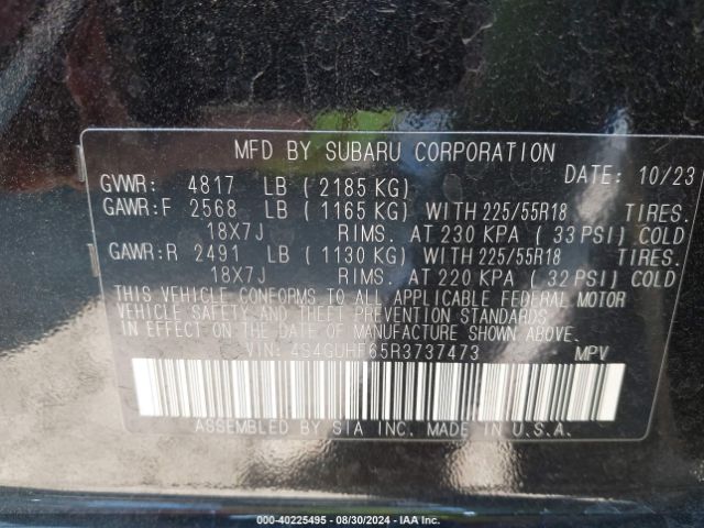 4S4GUHF65R3737473 Subaru Crosstrek Sport