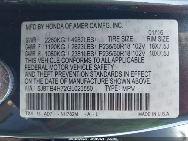 5J8TB4H72GL023550 Acura Rdx Advance Package
