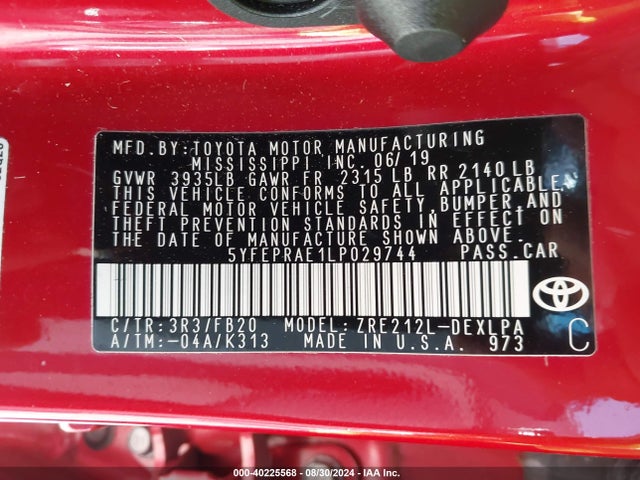 Toyota COROLLA LE 2020 5YFEPRAE1LP029744 Image 9