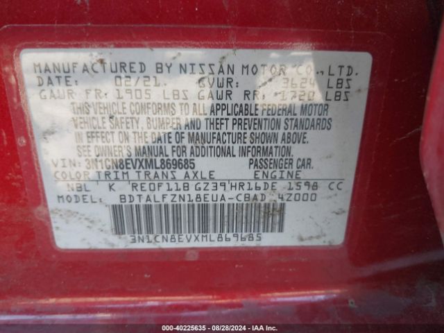 3N1CN8EVXML869685 Nissan Versa Sv Xtronic Cvt