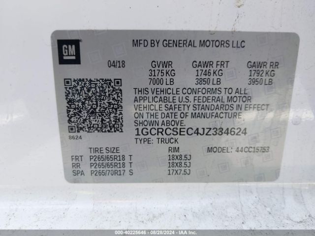 1GCRCSEC4JZ334624 Chevrolet Silverado 1500 1lz