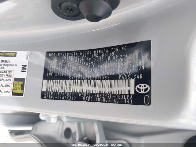 Toyota COROLLA LE 2020 5YFEPRAEXLP054562 Image 9