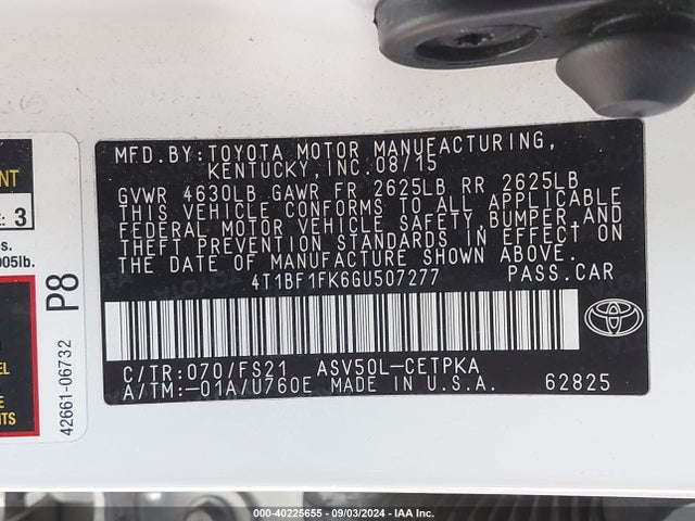 Toyota CAMRY SE 2016 4T1BF1FK6GU507277 Image 9