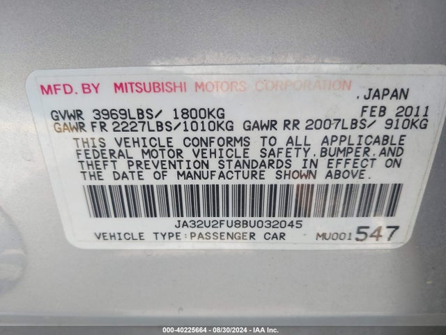 2011 MITSUBISHI LANCER JA32U2FU8BU032045 Photo 8