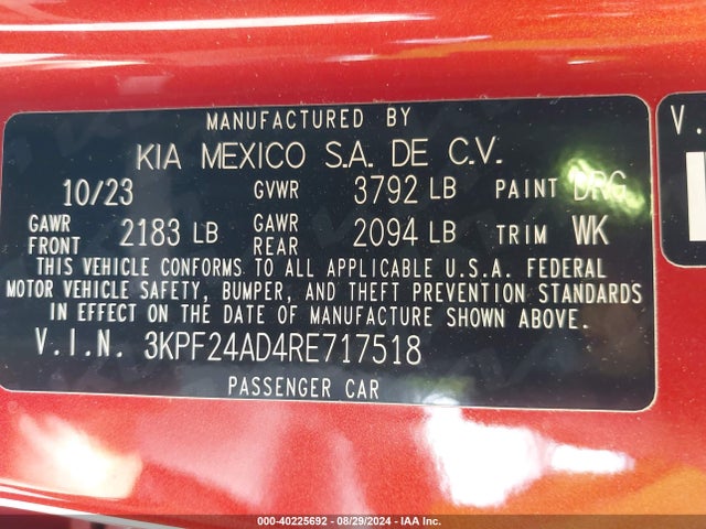 KIA Forte Lxs 2024 3KPF24AD4RE717518 Image 9