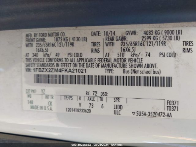 1FBZX2ZM4FKA21021 Ford Transit-350 Xlt