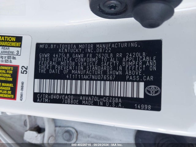 Toyota CAMRY SE 2022 4T1T11AK7NU076567 Image 9